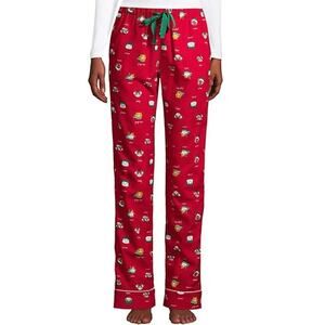 Lands' End Women's Red Christmas Cat Print Straight Leg Pajama Pants Small
